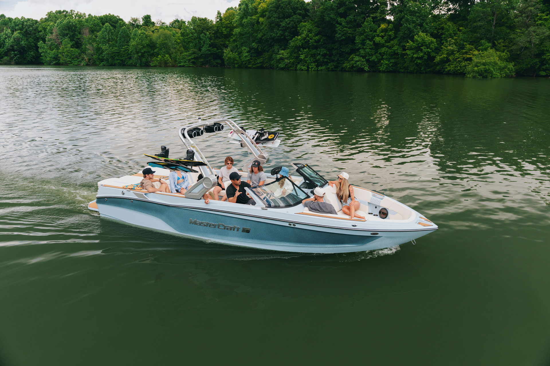 Mastercraft boat cruising the bay